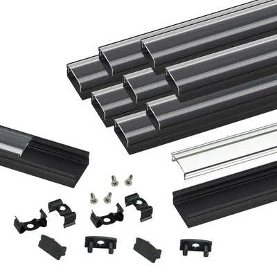 10Pack 6.6FT/2M LED Channel Black Aluminum U Shape LED Strip Channel with Tra... - Image 1 of 4