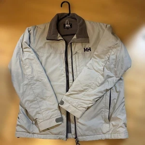 Helly Hansen L Light Gray Nylon Jacket Fleece Collar Zip Closure Used - Picture 1 of 9