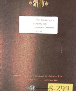 Speery C92160, Jig Borer, Numerical Control Operation Maintenance & Parts Manual - Picture 1 of 7