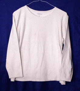 CROFT & BARROW TEE SHIRT ladies size 2X white black tiny dot long sleeve cotton - Picture 1 of 4