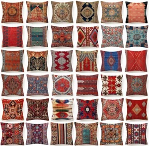 18x18" PILLOW COVER Tapestry Rug DIGITAL PRINT Red Brown Two-Sided Cushion Cases - Picture 1 of 23