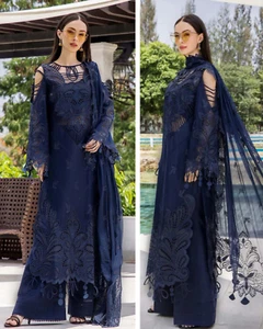 Pakistani indian Designer Embroidered Cotton Unstitched Suit 3 PC Shalwar Kameez - Picture 1 of 8