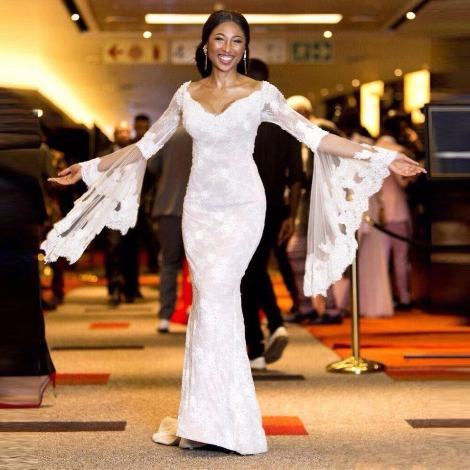 Hot Sexy Mermaid Off-Shoulder Long Sleeves Lace Bridal Gown 2 4 6 8 10 12 14 16+ - Image 1 of 4