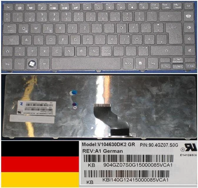 Keyboard Qwertz German Gateway NV49C NM85 NM87 90.4GZ07.S0G KB.I140G.124 Black - Image 1 of 1