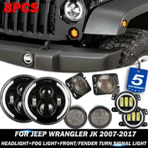 7" LED Headlights & Fog & Side Marker Turn Signal Lights For Jeep Wrangler JK - Picture 1 of 12