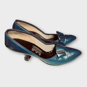 Vintage Knickerbocker Kitten Media 492 Women's Blue Leather Pumps 6.5 AAAA 1950s - Picture 1 of 15