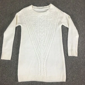 Garage Dress Womens Medium White Long Sleeve Cable Knit Crew Neck Sweater Dress - Picture 1 of 12