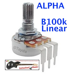 ALPHA B100K -Mini POTENTIOMETRE SPLIT SHAFT - Linear - PC mount - pour guitare - Imagen 1 de 2