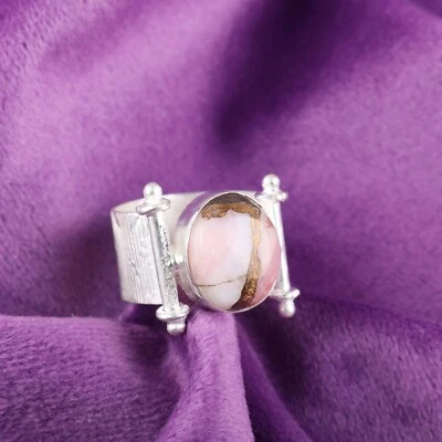 Natural Pink Opal Turquoise Gemstone 925 Sterling Silver Jewelry Handmade Ring - Image 1 of 4