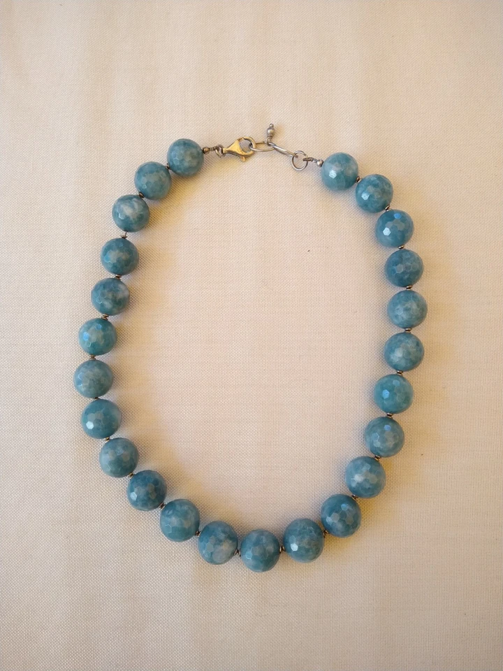 Girocollo con acquamarina e susta d'argento, vintage, perfette condizioni - Immagine 1 di 1