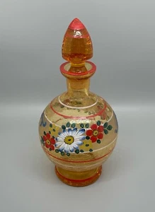 Karaffe - Orange Cracked / Craquele Glas - Handbemalt Blumen Dekor - Vintage - Bild 1 von 9