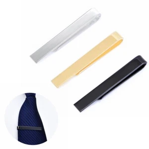 3PCS Mens Skinny 4CM Slide On Tie Pin Tie Clip Clasp Slim Tie Black Gold Silver - Picture 1 of 8