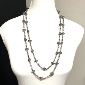 Premier Design Signed Silver Tone Aqua Faceted Gemstone Beads Long Necklace - Picture 1 of 11