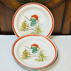 Vintage Hallmark Jan Karon Mitford Schneemann 10" Emaille Servierplatte Weihnachten Set 4* - Bild 1 von 16