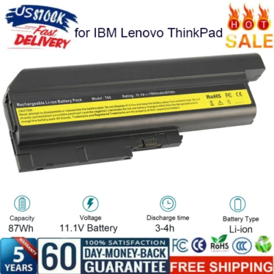 87Wh Battery for IBM Lenovo Thinkpad T60 T61 T61p R61 R500 R61i R61e T500 SL300 - Image 1 of 4