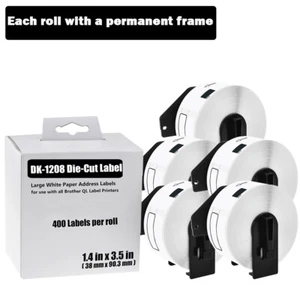 5PK Shipping Address Label 400P/R 38mmx90mm Compatible Brother QL-810W DK-1208 - Picture 1 of 10