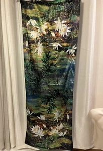 Asian SATIN Wall Hanging Tapestry 72” X 27” Large Water lilies lily 6ft x 2.3ft - Picture 1 of 5
