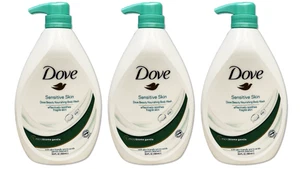 3 Pk DOVE Sensitive Skin Hypoallergenic Body Wash Microbiome Gentle W/ Pump 33.8 - Picture 1 of 2
