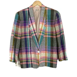 Vtg 80s Liz Claiborne Linen Plaid Jacket Blazer Women’s Petites Sz 12P W/Tags - Picture 1 of 7