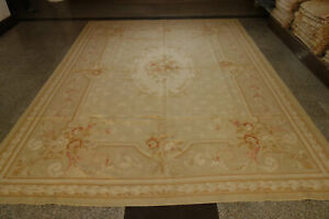 Shabby Vintage Hand Woven French Style Rose Floral Aubusson Rug Wool Pastel