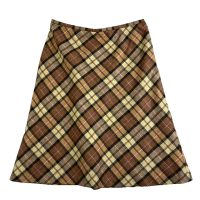 Falda Lands' End para mujer de lana a cuadros talla 12 marrón y rosa falda línea A Foto 1 de 4
