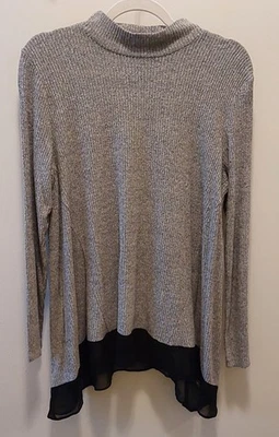 Pullover de manga larga tejido gris Style & Co. para mujer con acento transparente/talla M/usado en excelente estado Foto 1 de 4