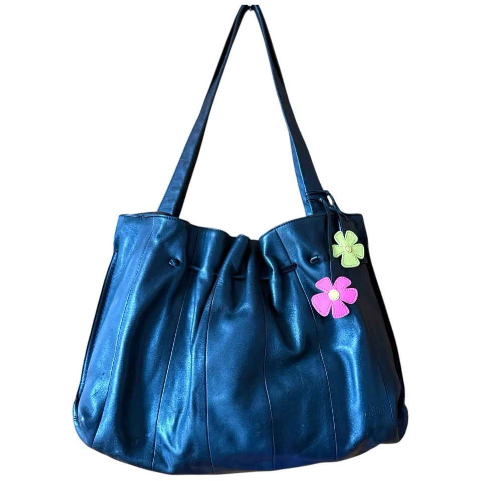 Bolso de Mano Cellini Mujer Cuero Negro Plisado Doble Asa Suave Mediano Foto 1 de 4