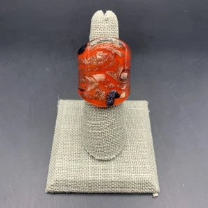 Hand Blown Art Glass Ring Size 7 Red Gold Shimmer Swirl Bold Artsy Statement Big - Picture 1 of 7