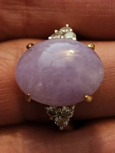 Anillo Vintage Lavanda Jadeita y Diamante Oro Amarillo 18K y Platino Talla 8 - Imagen 1 de 12