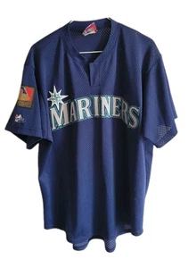 VTG Mens XL Seattle Mariners 125th Anniversary Majestic blank Jersey shirt blue - Picture 1 of 10