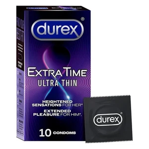 Durex Extra Time Ultra Thin Condoms 10s | Delay Lubricant Smooth Feel USA - Picture 1 of 12