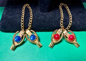 2 Vintage Pullover Clips Kette Schal Cardigan Clip blau/orange Perlen/Stein - Bild 1 von 9