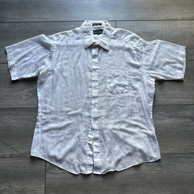 Vtg Botany 500 Button Up Size 16 1/2 White Striped Short Sleeve Paper Thin Flaws - Image 1 of 4