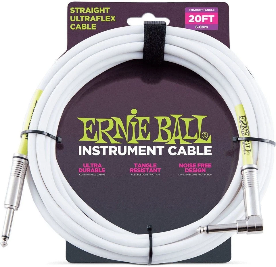 Cable de instrumento Ernie Ball P06047 extremo recto/ángulo blanco ultraflexible 20 pies Foto 1 de 1
