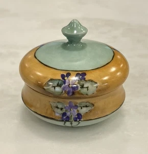 Caja de baratijas Limoges Francia pintada a mano verde floral firmada vintage - Imagen 1 de 18