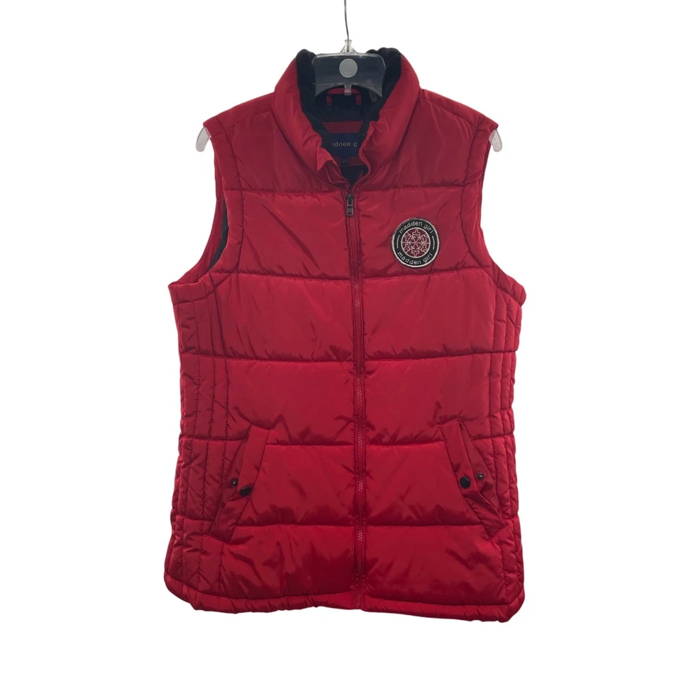 Madden Girl Women's Quilted Vest Logo Patch Red/Multi Size Large Pockets - Image 1 of 4