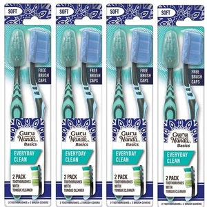 GuruNanda Toothbrush Dental Guru Everyday Soft Brush Tongue Kids Adults 4 Pack - Picture 1 of 8