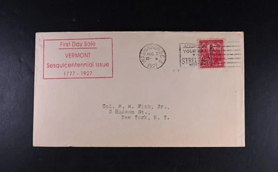Aug 3 1927 FDC USA Scott # 643-10 Hammelman Cachet VF Cover Vermont Planty $90 - Image 1 of 2