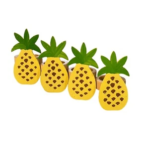 Vintage Kitschy Wood Pineapple Napkin Rings Holders Set Of 4 Party 3.5” - Picture 1 of 5