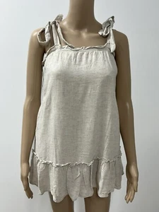 Beige Linen Cami W/ Pockets & Tie Up Straps Ladies Size 8 Oversized Day Wear - Picture 1 of 9
