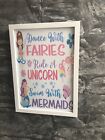 Unicorn Mermaids Faries Wall Picture Art Girls Bedroom Nursery