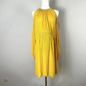 Ramy Brook Maternity Dress Cold Shoulder Long Sleeve Silky Yellow Size Medium - Picture 1 of 9