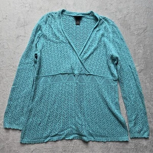 Lane Bryant Sweater 18/20 Open Knit Wrap Long Sleeve Lightweight V-Neck Teal - Picture 1 of 8