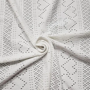 Small Hearts Off White Faux Crochet 4-Way Stretch Nylon Spandex Fabric - Picture 1 of 10