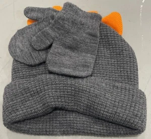 Toddler Boys Knit Hat & MItten Set Dinosaur Gray Preschool - Picture 1 of 1
