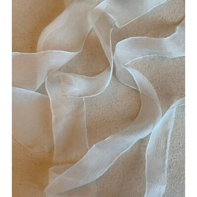 White 100% Silk Sheer Crinkle Chiffon Ribbon ( 4 Widths to choose from) - Image 1 of 2