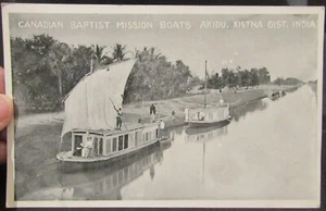 Canadian Baptist Mission Boats, Akidu, Kistna Dist. India, cartolina antica - Foto 1 di 2