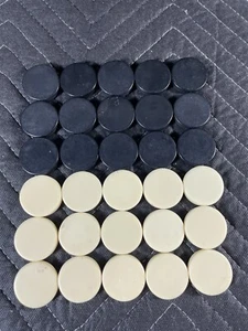 Vintage Replacement Backgammon Piece (15 Black & 15 Cream) + Dice & Grey Cups - Picture 1 of 16