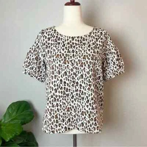 CURRENT AIR Anthropologie Mujer Talla M Estampado Leopardo Fiona Manga Abullona Calce Cuadrado - Imagen 1 de 11