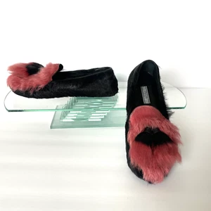 PRADA RUNWAY GOAT BLACK/RED FUR LOAFER SLIPPER SHOES US 7 - Picture 1 of 11